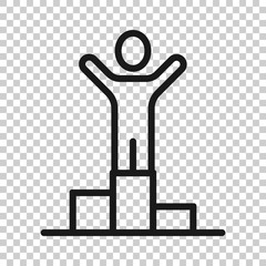People win icon in flat style. Champion on podium vector illustration on white isolated background. Award ceremony business concept.