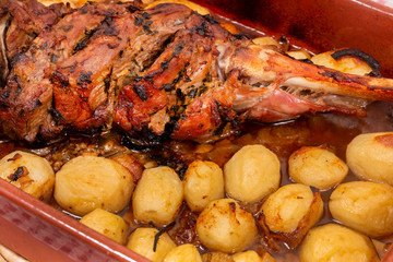 homemade roast lamb with potatoes