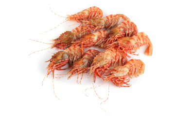 Shrimps isolated on white (northern Bering shrimp)