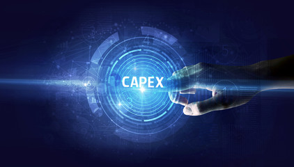 Hand touching CAPEX button, modern business technology concept