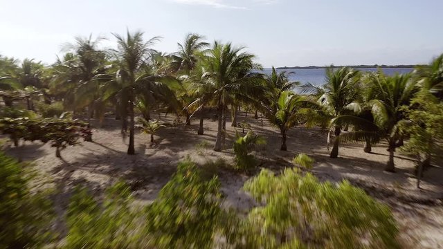 Aerial low pass over Pulau Bedil, a tiny Indonesian beautiful island off the coat of Lombok.