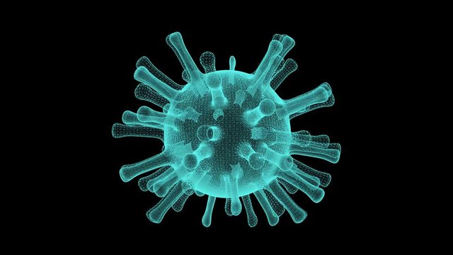 Hologram futuristic Bacterium Virus cell in human body. Corona virus or other dangerous cell swimming inside organism. Cancer cells. 3D render of micro virus.