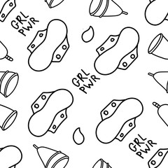 Seamless with the image of the menstrual cup and pads. Zero waste.