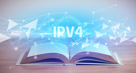Open book with IPV4 abbreviation, modern technology concept