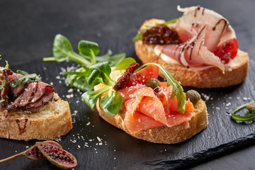 canape with meat  and vegetables