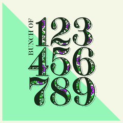 Bunch of Old Vintage Numbers with Colorful Floral Pattern
