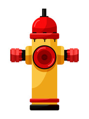 Yellow fire hydrant water supply device on white