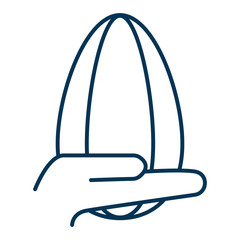 Hand hold sunflower seed . icon of carry about kernel . Vector web outline thin line illustration isolated on white background with editable stroke. Oil and Fried Snacks Production.