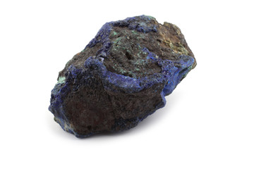 Raw azurite malachite mineral isolated on white