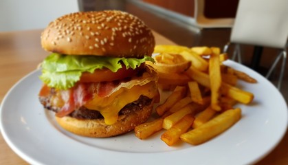 hamburger and french fries