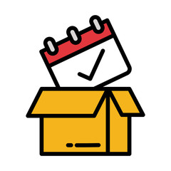 cardboard box with calendar, delivery date