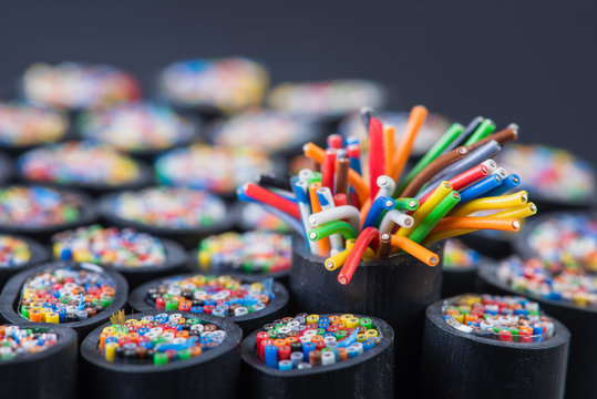 Close-up set of signal telecommunication cable