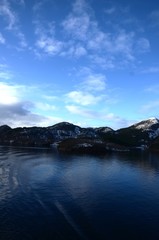 Fototapeta na wymiar Passage du cercle polaire arctique à bord de l’Express Côtier (Norvège)