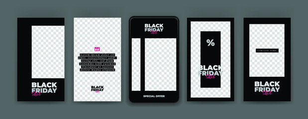 Black Friday. Editable Instagram stories template. Streaming. Sale