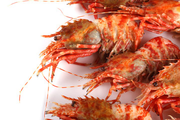 Shrimps isolated on white (northern Bering shrimp)