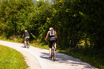 Mountain Bike cyclists riding countryside track