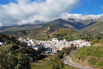 View of the town and surrounding countryside, Sedella, Spain.