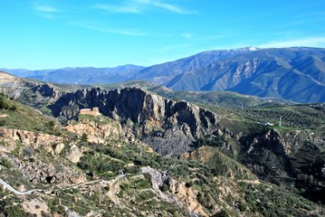 Fototapeta na wymiar View of the town and terraced mountains, Lanjaron, Spain.
