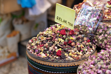 Fruit tea consisting of dried Mus fruits and plant leaves. Bench for sale.