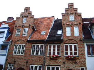 Naklejka premium Old brick buildings. Brick gothic architecture, Lubeck, Germany