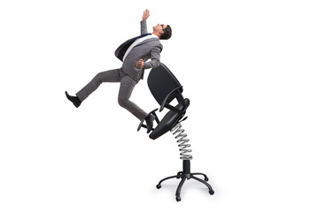 Promotion concept with businessman ejected from chair