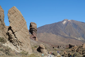 People in Teide National Park near Volcano Teide on Tenerife island, Spain