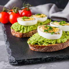 tasty and nutritious avocado sandwich and boiled egg