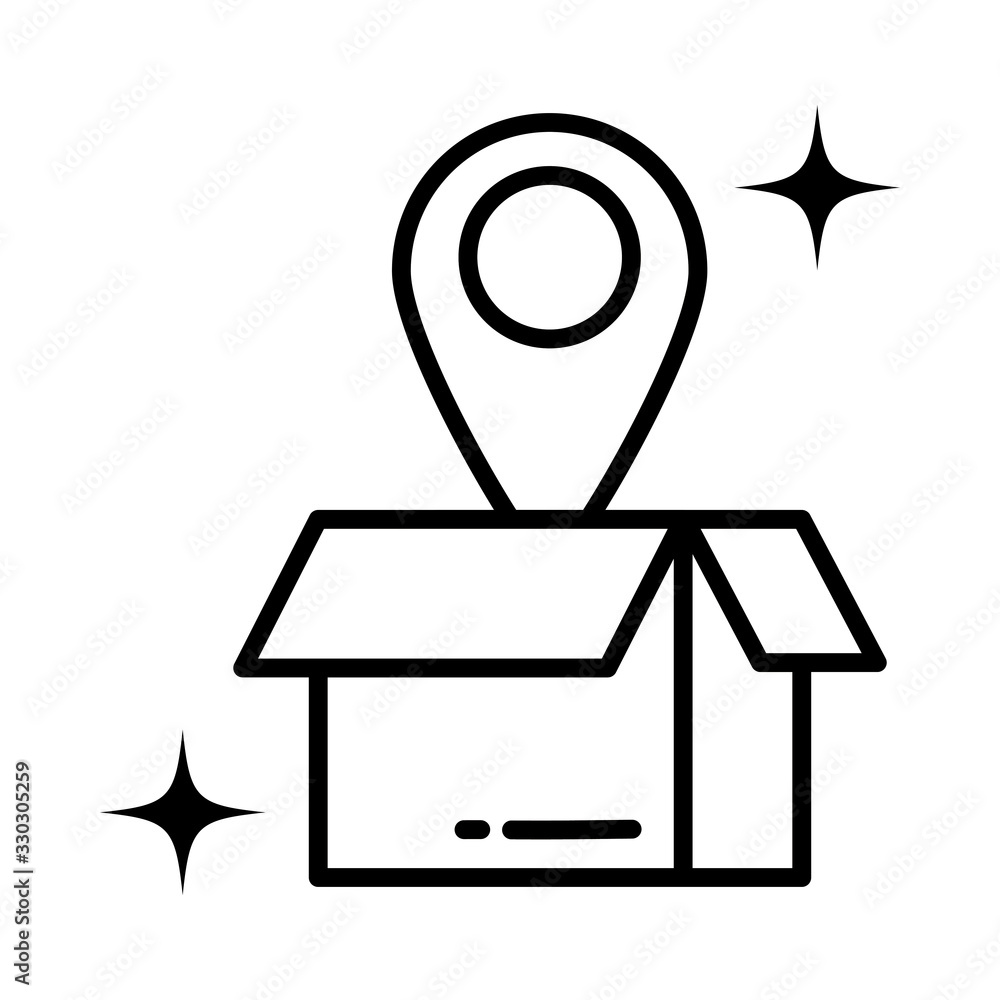 Poster cardboard box with pointer of place , line style icon