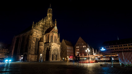 Night view of the Frauenkirche, or church of our lady, Nuremberg