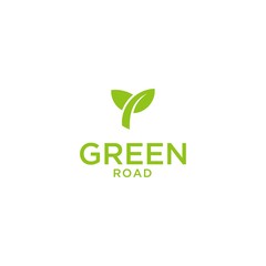 Green Leaf eco organic Logo design vector template, leaf logo designs formed road