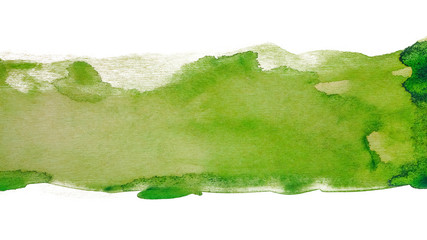 Green strip with a flat surface. Watercolor texture on a white background.