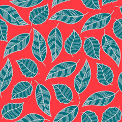 Fototapeta na wymiar Decorative seamless pattern with falling leaves. Floral ornament. Endless texture.