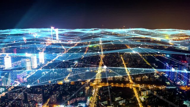 Modern city with wireless network connection concept