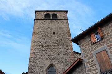 Fototapeta na wymiar Eglise catholique Sainte Marguerite à Haute Rivoire - Village de Haute Rivoire - Département du Rhône - France - Vue extérieure