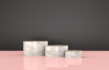 Beauty fashion luxury podium backdrop for product display. minimalist black, marble and pink background. 3d render.