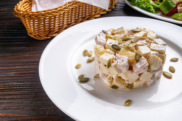 Hawaiian salad on dark wooden rustic background
