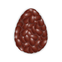 Chocolate 3d eggs form in one big egg. Chocolate 3d eggs close-up. Isolated chocolate 3d eggs on white background. Vector stock illustration. Eps 10.