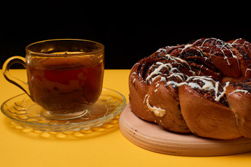 Sliced Homemade Poppy Pie. Fresh sweet pastries