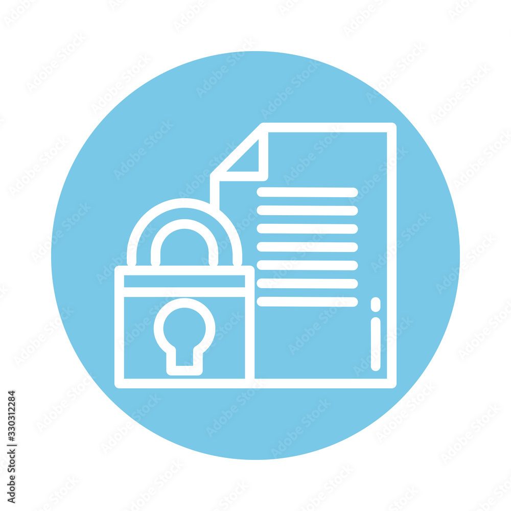 Poster padlock with document, block and flat style icon