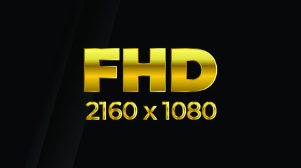 TV screen presenting golden text FHD on a black background