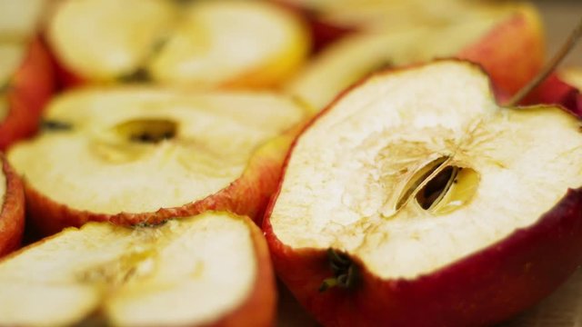 Red Apple Drying Process. Decay Time Lapse Shot, Fruit Quickly Become Small And Wrinkled