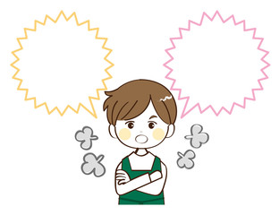 男性、店員、吹き出し、怒る