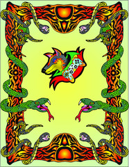 Gaming Logo and snake-wrapped batik frame