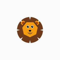 Vector Flat Lion's face isolated. Cartoon style illustration. Animal's head logo. Object for web, poster, banner, print design. Advertisement decoration element.