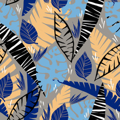 Fototapeta na wymiar Seamless pattern with tropical and palm leaves
