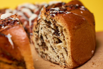 Sliced Homemade Poppy Pie. Fresh sweet pastries