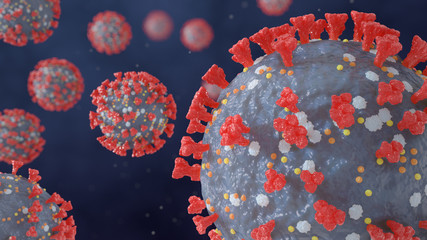 Microscopic visualization of Coronavirus particles - 3D render