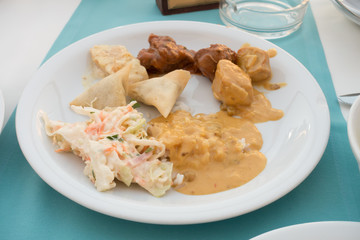 plate in a fast food restaurant full  food