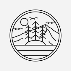 simple logo badge mountain design, for t-shirt prints, patches, emblems, posters, badges and labels and other uses
