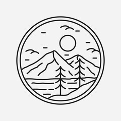 simple logo badge mountain design, for t-shirt prints, patches, emblems, posters, badges and labels and other uses